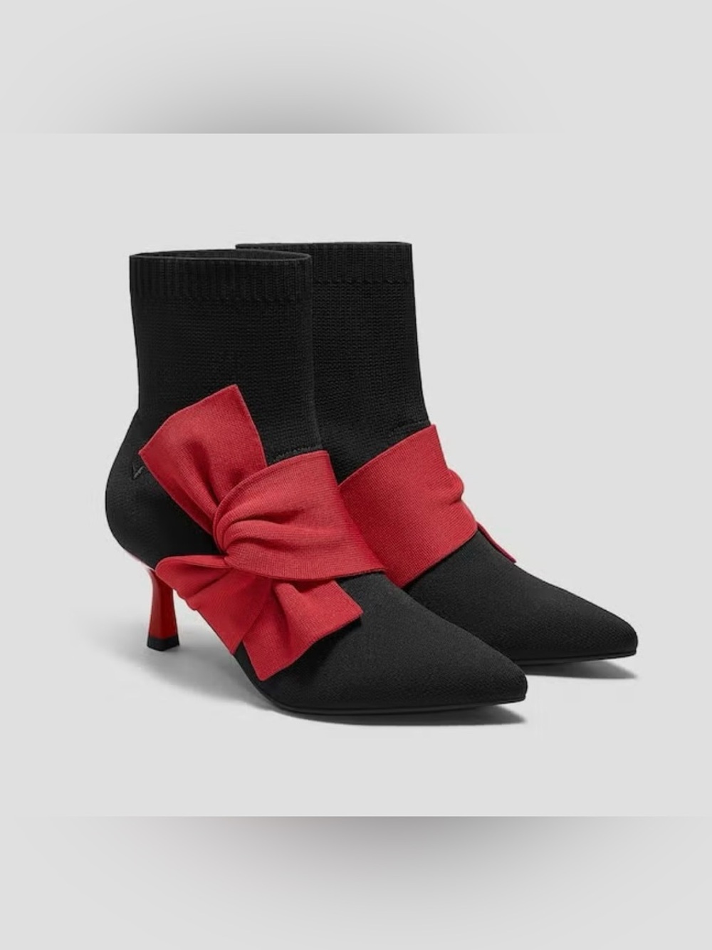 Vivaia Athena Pointed-Toe Ankle Heel Boots Black Ruby Red 39.5 US 8.5